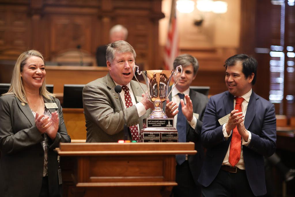 Chairman Robert Dickey and fellow legislators celebrating their victory from this years Legislative Livestock Showdown Photo Credits: House Media Services 