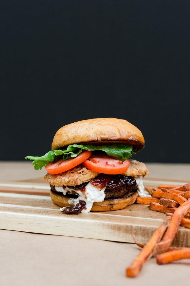 Muscadine Jam Burger and sweet potato fries